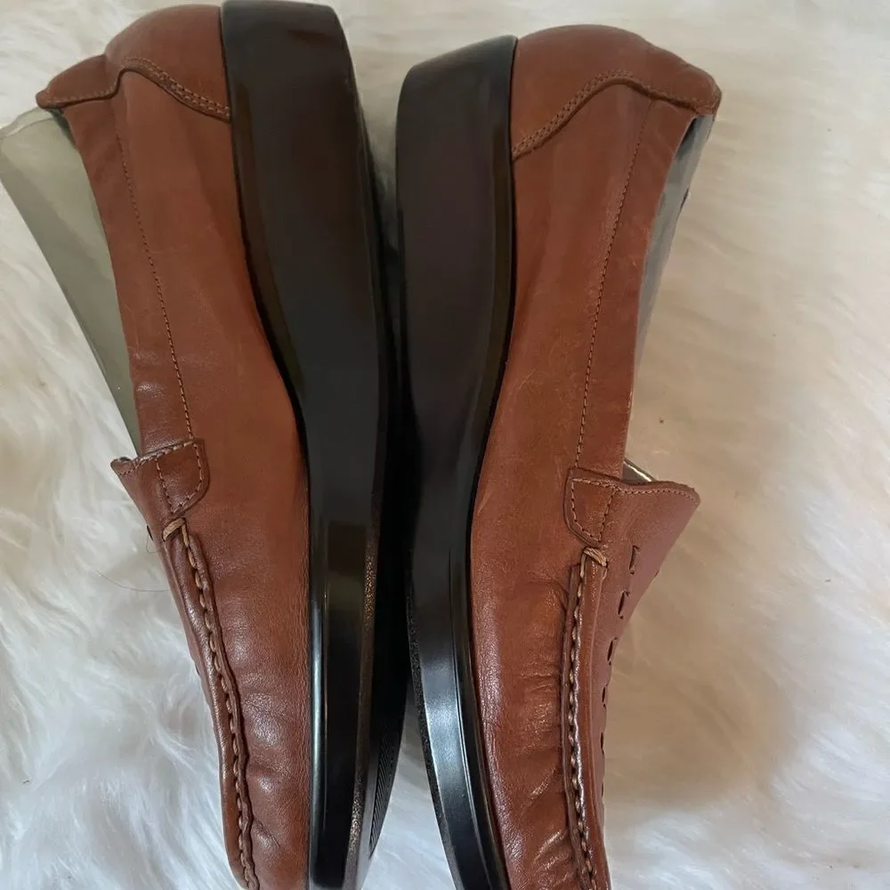 SAS leather Brown weave slip on wedge shoes comfort footbed SZ 11 M run …